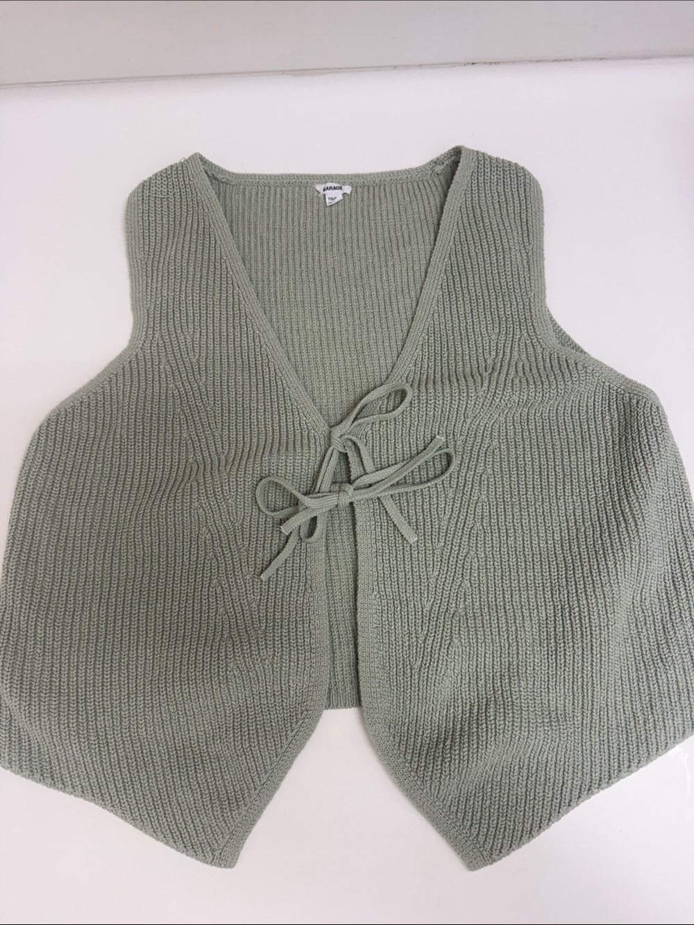 Garage Tie-Front Knit Vest - Sage Green